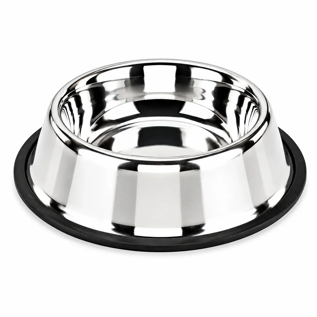 Mirror Polished Dog Bowl with Black Rubber Base