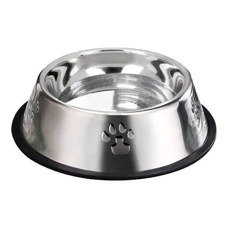 Mirror Polished Dog Bowl with Black Rubber Base