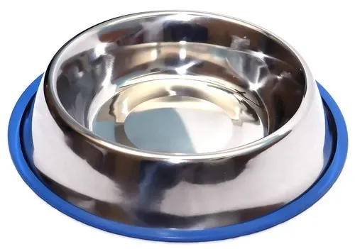 Mirror Polished Dog Bowl with Fixed Rubber Base