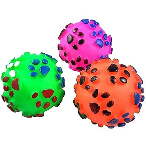 Squeaky Vinyl Toy Ball with Paw Engraved