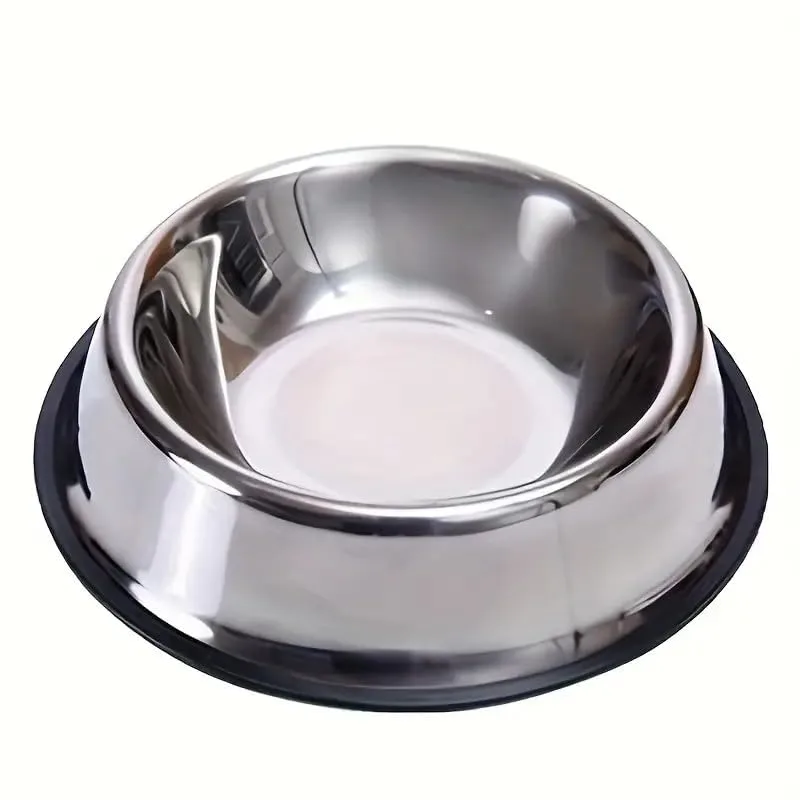 Mirror Polished Dog Bowl with Black Rubber Base