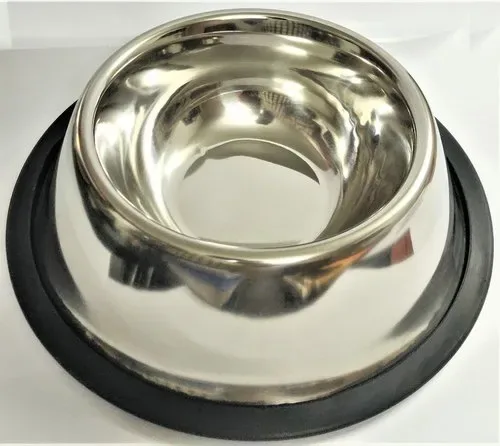 Mirror Polished Dog Bowl with Fixed Rubber Base